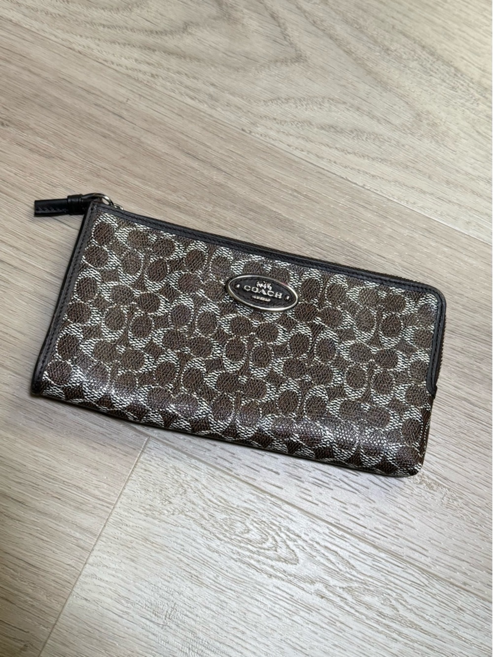 Coach Brown Signature Zip Around Wallet